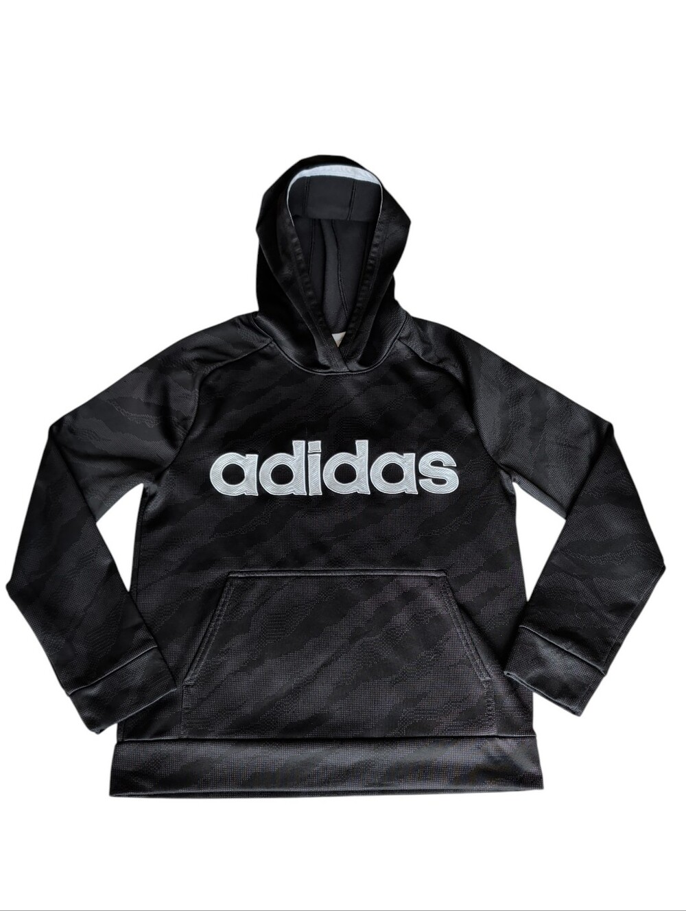 Adidas Youth Tech Fleece Allover Camo Pullover Hoodie LARGE (14/16) Black
